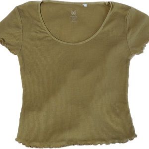 PacSun Basics Yellow Mustard Lettuce Trim Crop Top